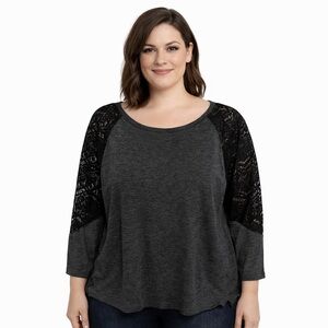 Old Navy Charcoal and Black Knit Top with lace sleeve accents. EUC